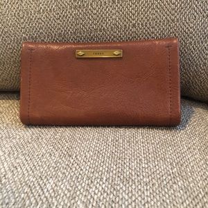 Brown leather fossil wallet cell phone wallet